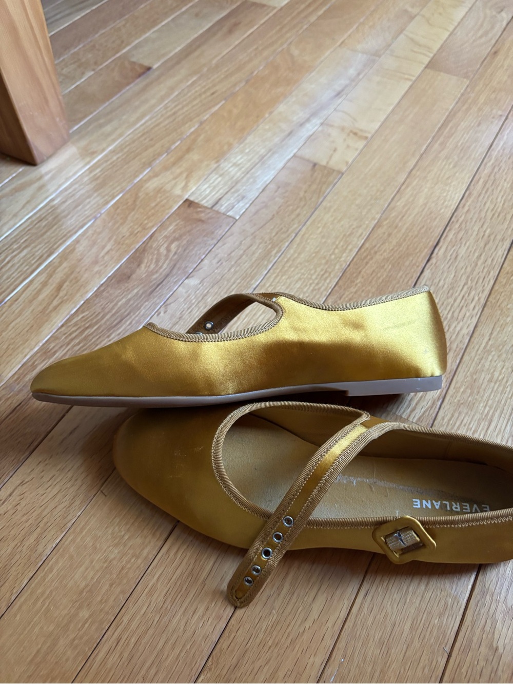 Everlane Gold Satin Mary Jane Flats